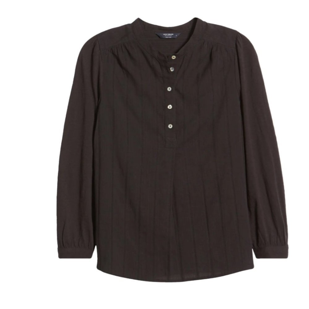 NWT Lucky Brand Black Cotton Woven Henley Shirt-S